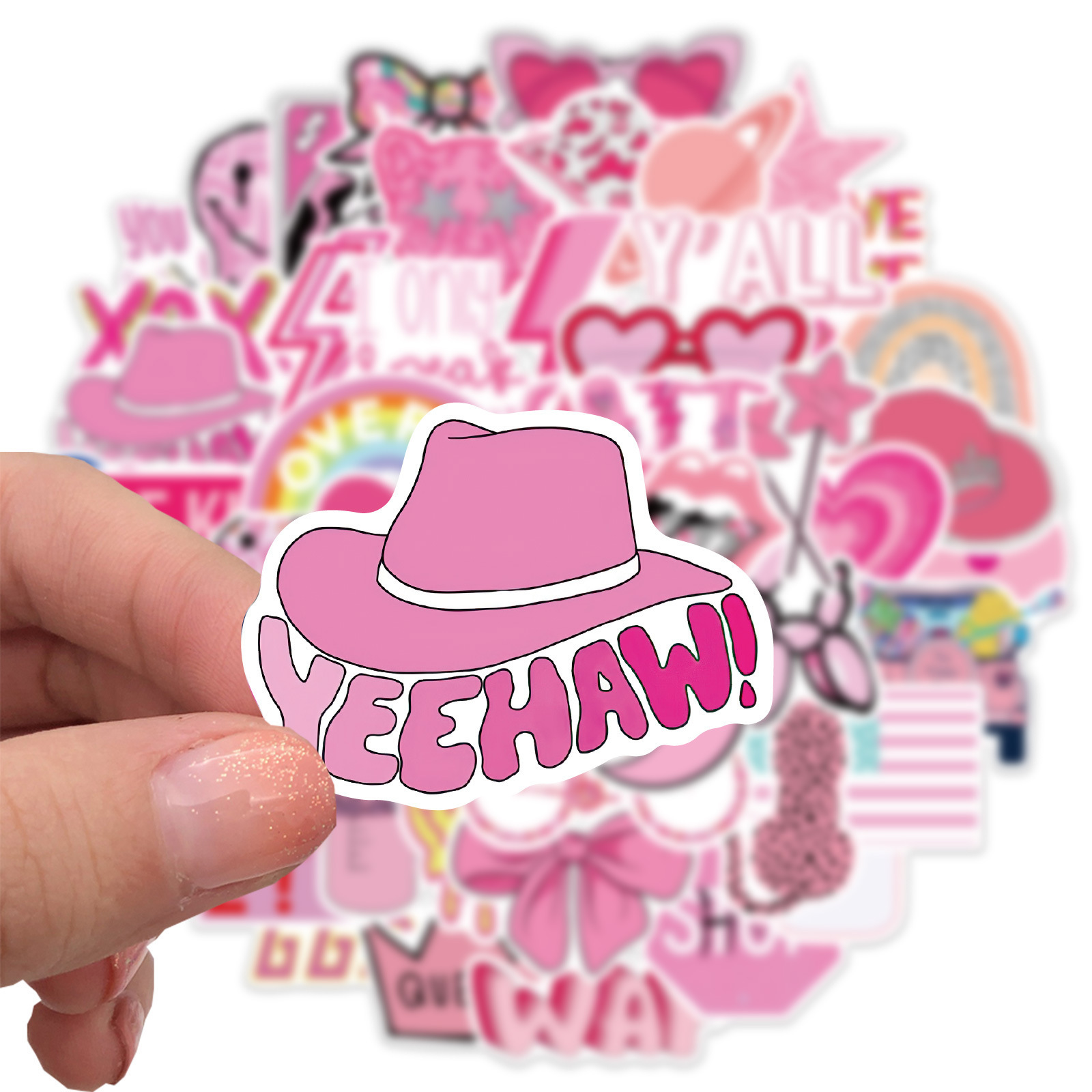 100Pcs Pink Preppy Decorative Die Cut Stickers Smile Vinyl Waterproof Pvc Sticker for Laptop Water Bottles Car Stickers Decals