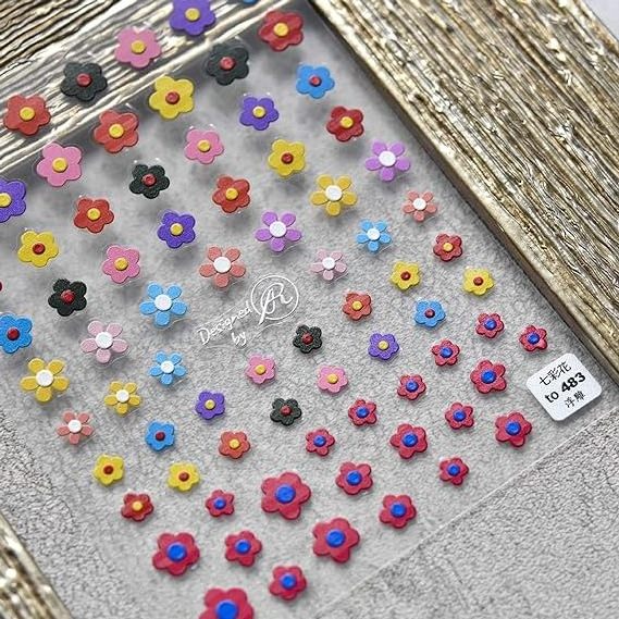 New Sunflower Nail Art Sticker Decals 5D Embossed Summer Sun Happy Flower Rainbow Nail Art Decoration Customized Nail Sticker