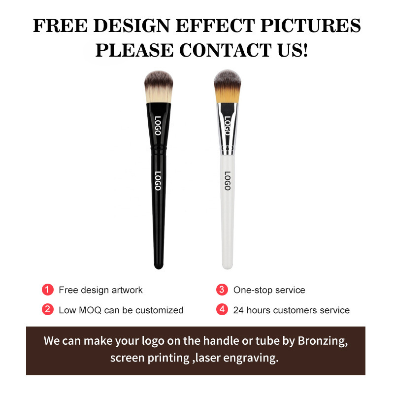 2023 Custom Logo Flat Foundation Brush For Face Best Seller Black Makeup Brush Flat Single  Soft Kabuki Brush