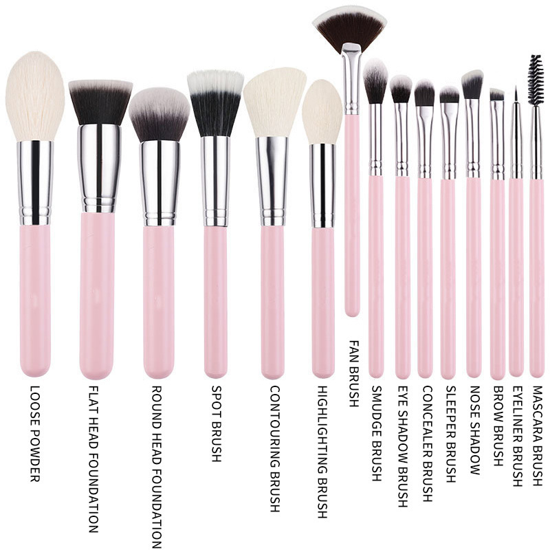 Luxury 15pcs  Make Up Brushes Pink Silvel Synthetic Vegan  Professional Makeup Brush Set Private Label Brochas De Maquill