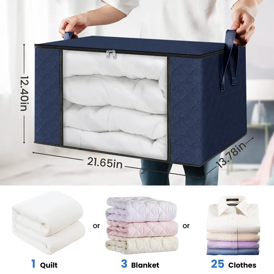 3 Pack Clothes Storage, Foldable Blanket Storage Bags, Storage Containers for Organizing Bedroom