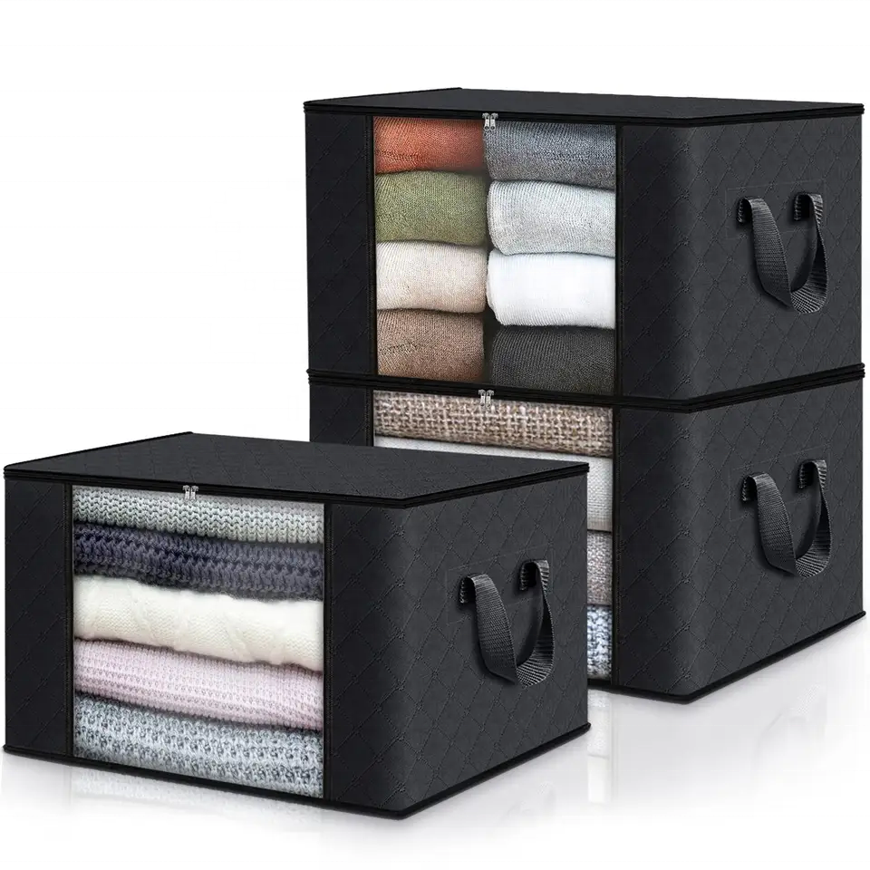 3 Pack Clothes Storage, Foldable Blanket Storage Bags, Storage Containers for Organizing Bedroom