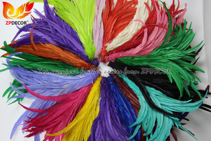 ZPDECOR Factory Wholesale Stock 35-40 cm  Bleached Dyed Red Coque Rooster Tail Feathers for Carnival Costumes for Women