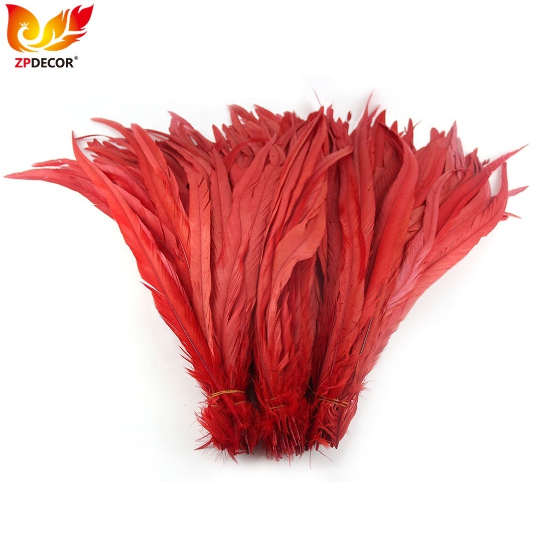 ZPDECOR Factory Wholesale Stock 35-40 cm  Bleached Dyed Red Coque Rooster Tail Feathers for Carnival Costumes for Women