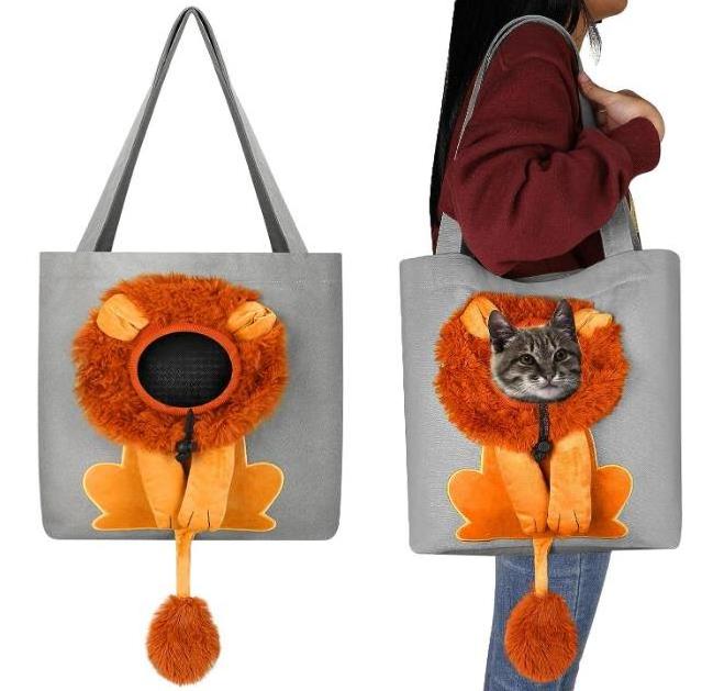 Lion Shaped Cute Cat Carrier Small Pet Canvas Outdoor Handbag Pet Bag