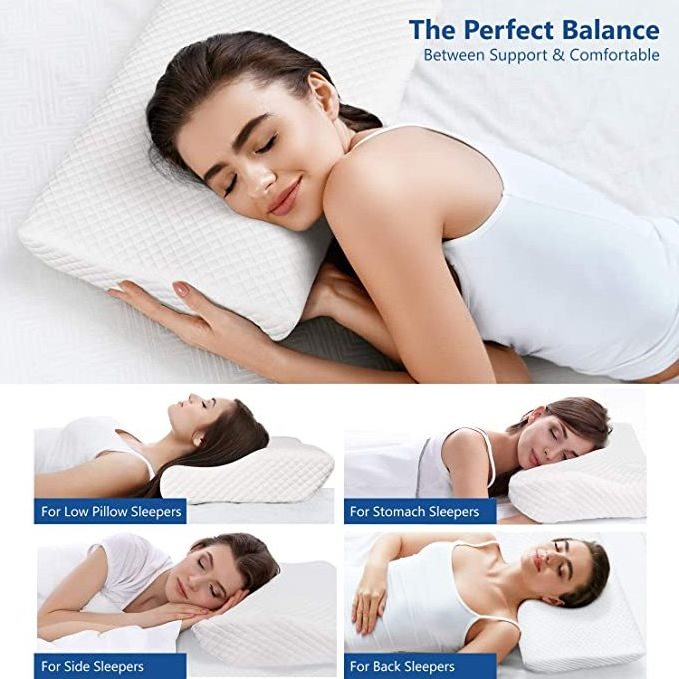 Contour Memory Foam Pillow for Neck Pain Relief, Adjustable Ergonomic Cervical Pillow for Sleeping, Orthopedic Neck Pillow