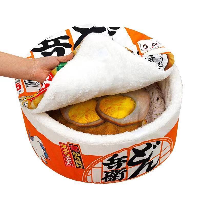 Ramen Noodle Cat Bed, Cute,Keep Warm and Super Soft Creative Pet Nest,Pets Beds for Indoor Cats,Removable Washable Cushion