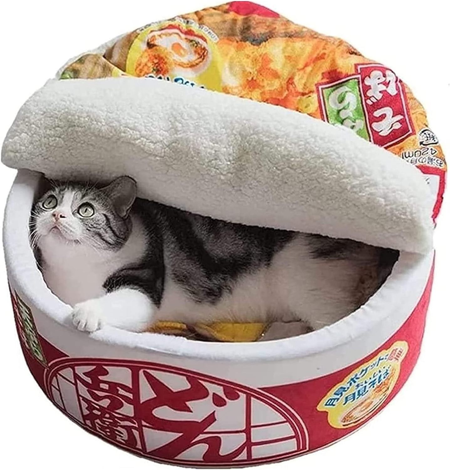 Ramen Noodle Cat Bed, Cute,Keep Warm and Super Soft Creative Pet Nest,Pets Beds for Indoor Cats,Removable Washable Cushion