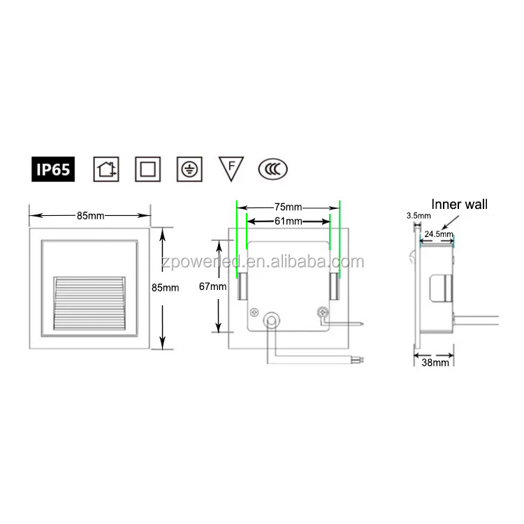 Outdoor Aluminum Housing Grey Color Warm White 12V 3W LED Recessed Step Stair Light