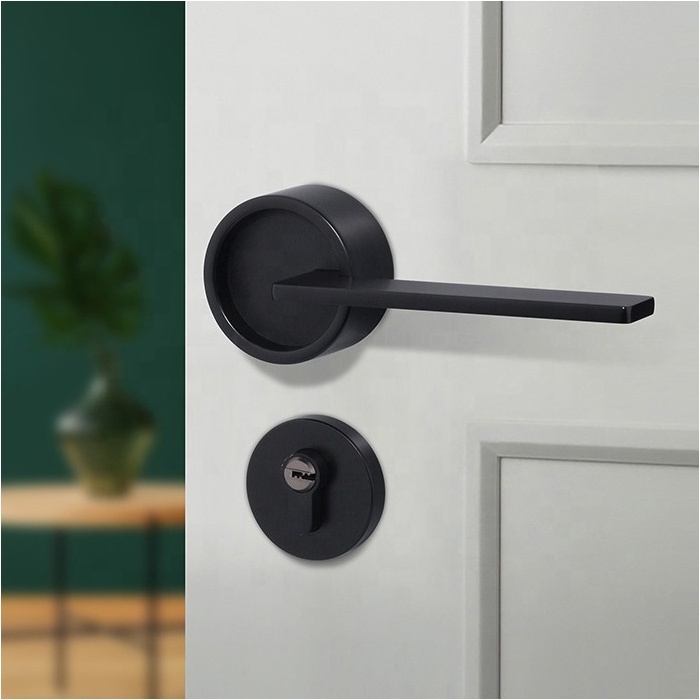 Modern Door Magnetic Lock Zinc Alloy Light Luxury Split Door Lock with Handle  for Interior Wooden Doors