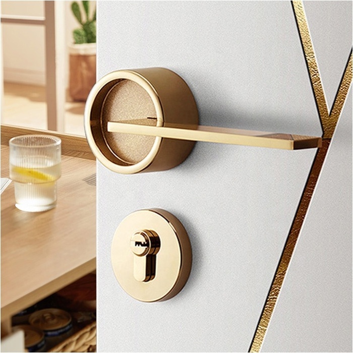 Modern Door Magnetic Lock Zinc Alloy Light Luxury Split Door Lock with Handle  for Interior Wooden Doors