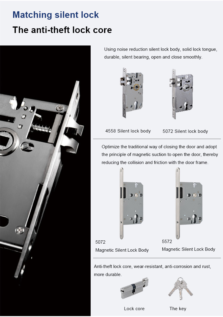 Modern Door Magnetic Lock Zinc Alloy Light Luxury Split Door Lock with Handle  for Interior Wooden Doors