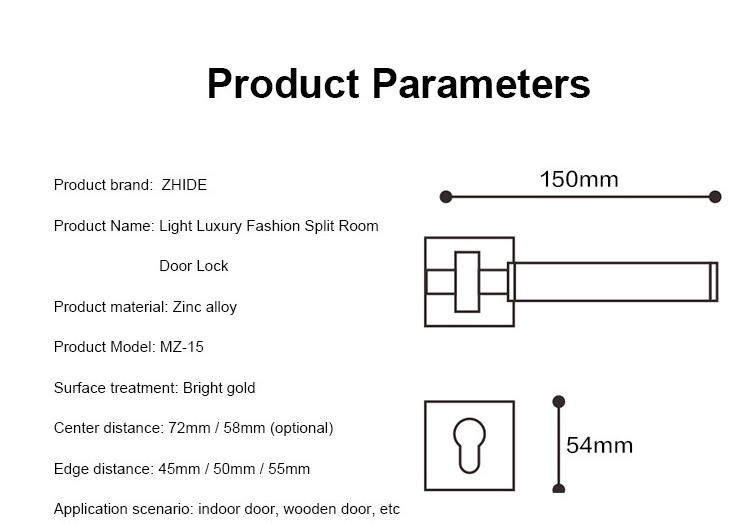 Fashion Aluminum  Brass Door Handles Luxury Modern Door Lock Handle for Interior Doors