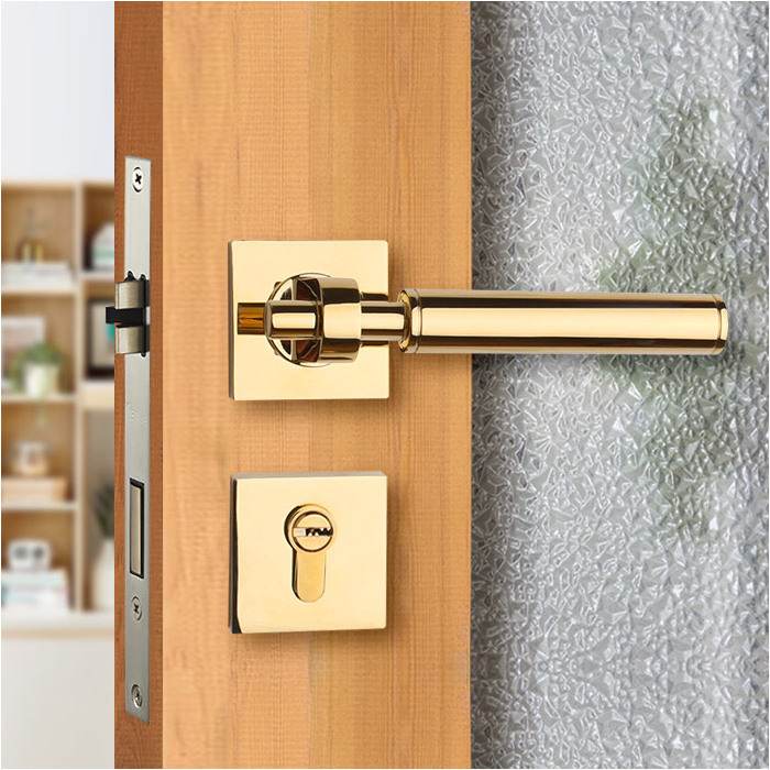 Fashion Aluminum  Brass Door Handles Luxury Modern Door Lock Handle for Interior Doors