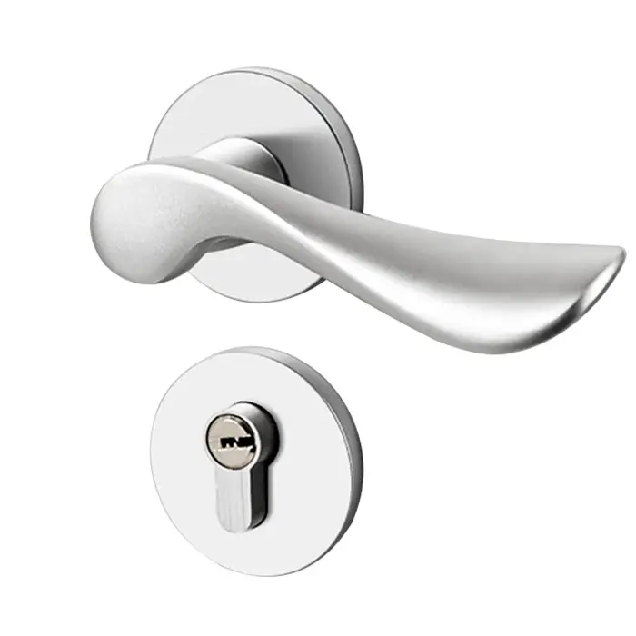 New Space Aluminum Door Handle Lock Set Modern Silver  Indoor Door Handle with Ket Lock for Wooden Door