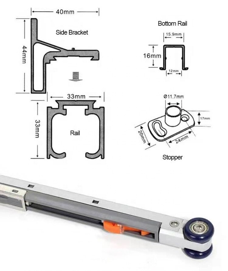 Zhide  high quality soft closing Hanging sliding rollers wheels for furniture load bearing 80kg sliding door system