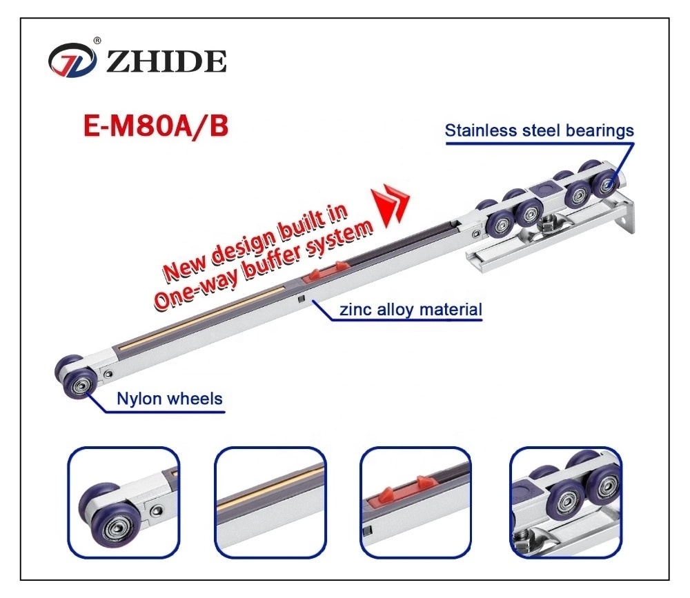 Zhide  high quality soft closing Hanging sliding rollers wheels for furniture load bearing 80kg sliding door system