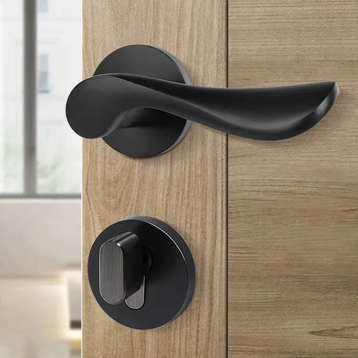 New Space Aluminum Door Handle Lock Set Modern Silver  Indoor Door Handle with Ket Lock for Wooden Door