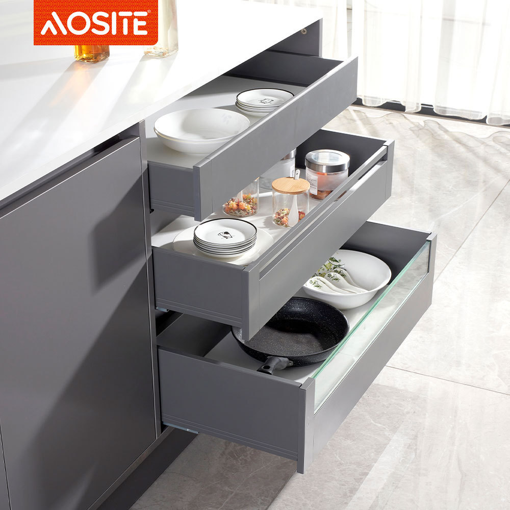 Aosite hydraulic soft close rail furniture telescopic sliders slim drawer box slider