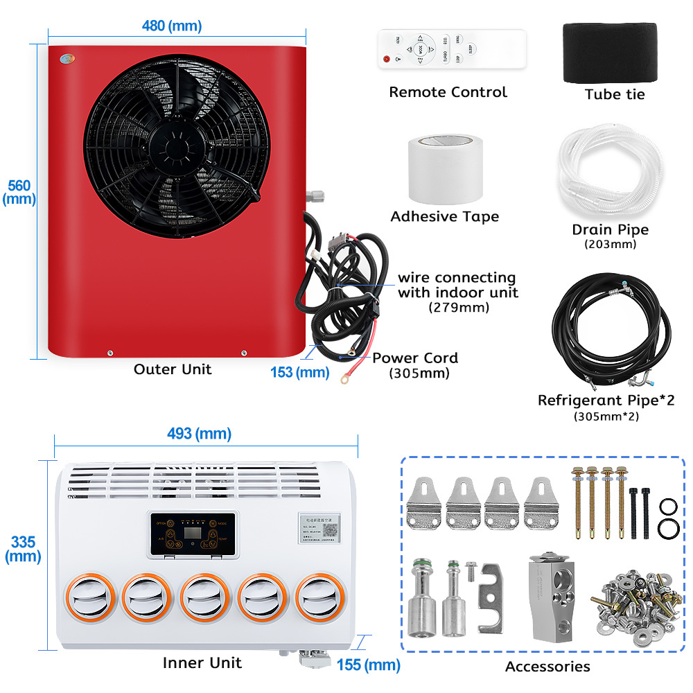 Truck Air Conditioning Systems 12 Volt 24 Volt Electric Split Type Parking Dc 12V Air Conditioner For Truck