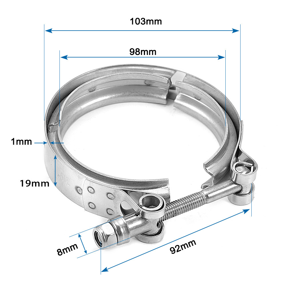 China Supplier Quick Release Stainless Steel T Bolt V Band HD Clamp Intake V-band Clamp for Intercooler Pipes