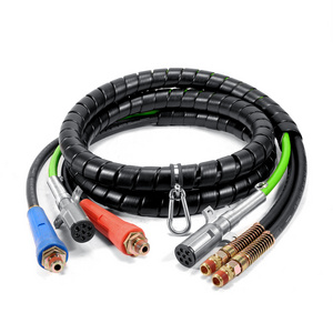 12 Ft Trailer Connector Coil Cable 3 in 1 Truck Hose Spiral ABS Electrical Cord Rubber Air Line Hose Assemblies