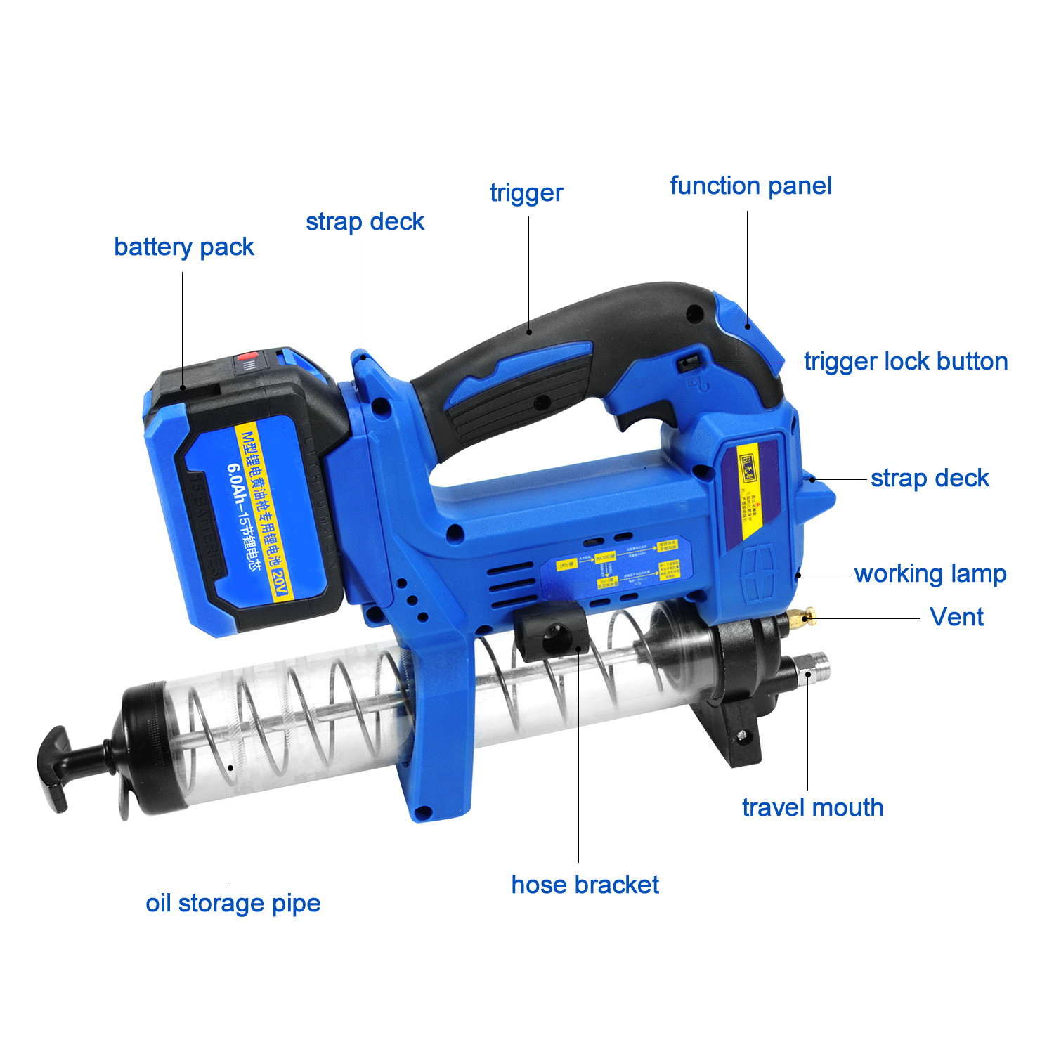 Portable hand held grease oil gun lubrication high pressure li-ion battery cordless electric grease gun