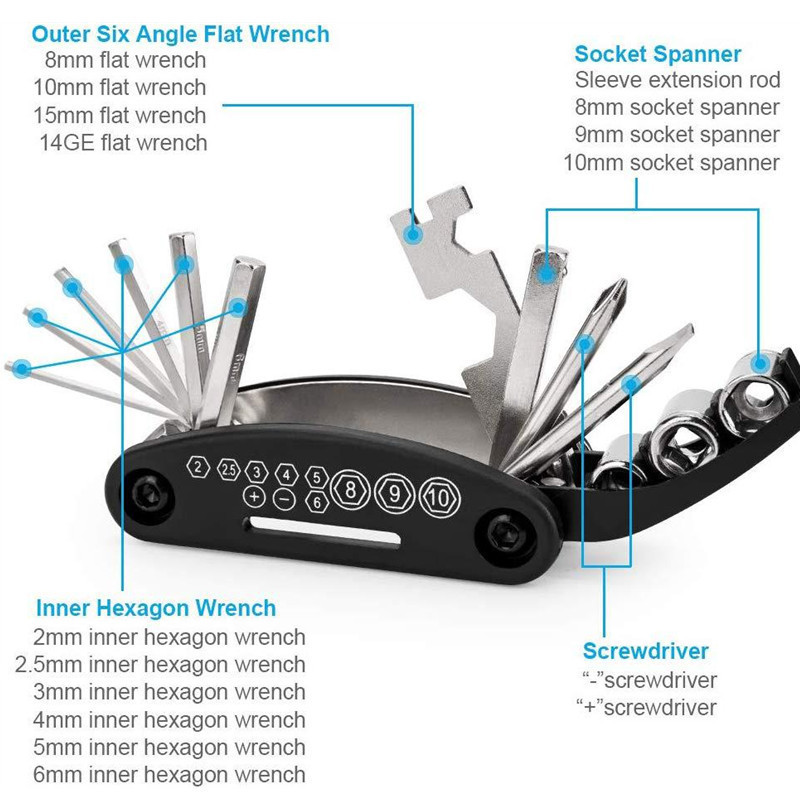 Multifunctional Cycling Bike Repair Tool Kit Including Bicycle Tire Levers and  Wrenches