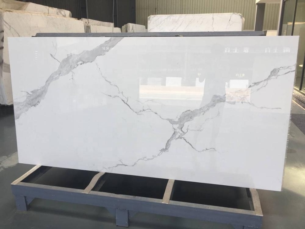 BOTON STONE Wholesale Price Polished Table Top White Calacatta Quartz Tiles Artificial Stone Countertops Slabs