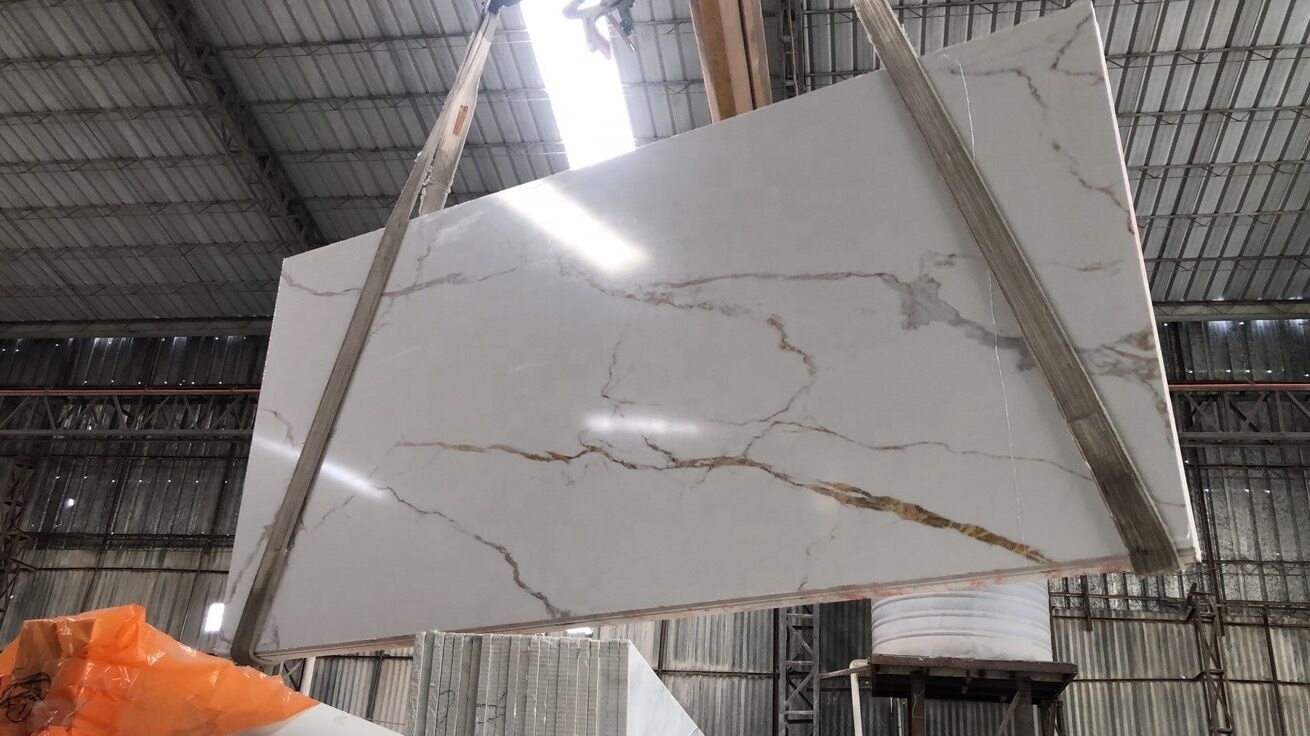 BOTON STONE Gold Calacatta Marble Home Wall Paneling Decoration Stone Artificial Marble Wall Panel