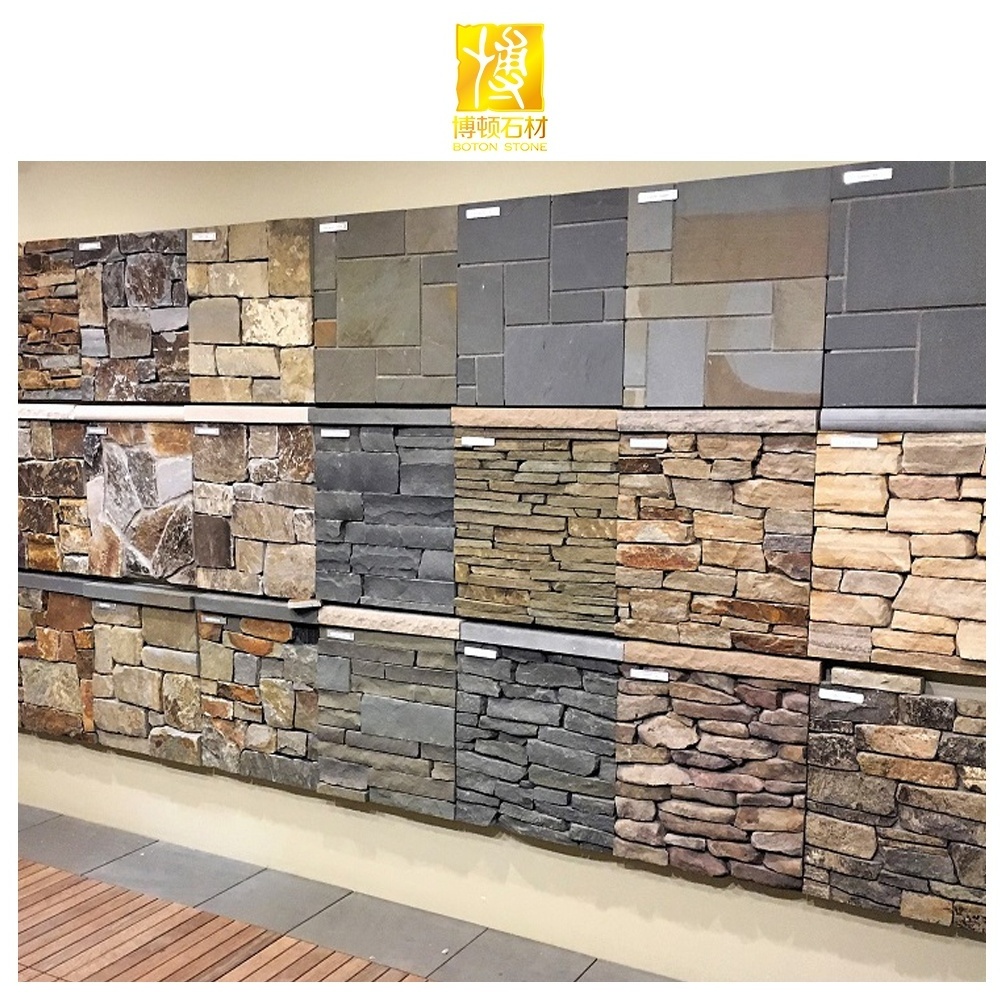 BOTON STONE Outdoor Artificial Slate Cladding Cultural Decorative Stones Veneer Faux Stone Wall Panels