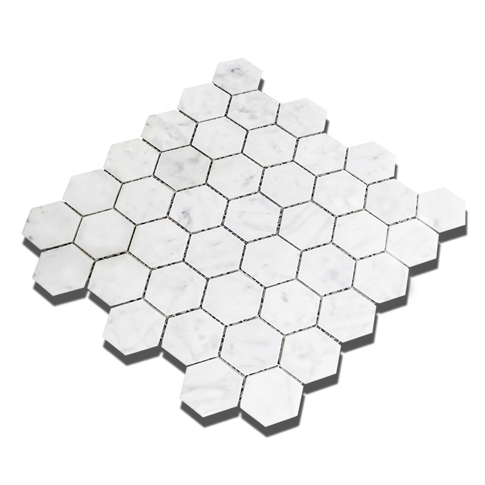 BOTON STONE Wholesale Valakas White Honeycomb Bathroom Backsplash Wall 3D Pattern Hexagon Marble Mosaic Tiles