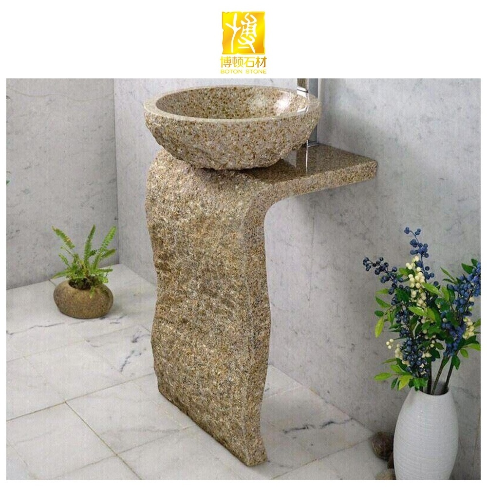 BOTON STONE Square Vanity Stone Countertop Washing Bowl Natural Granite Basin Bathroom Pedestal Sinks