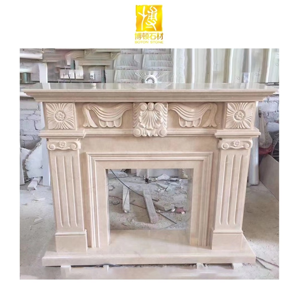 BOTON STONE Modern Molds White Fireplace Mantel Marble Stone Surround Outdoor Stone Fireplace