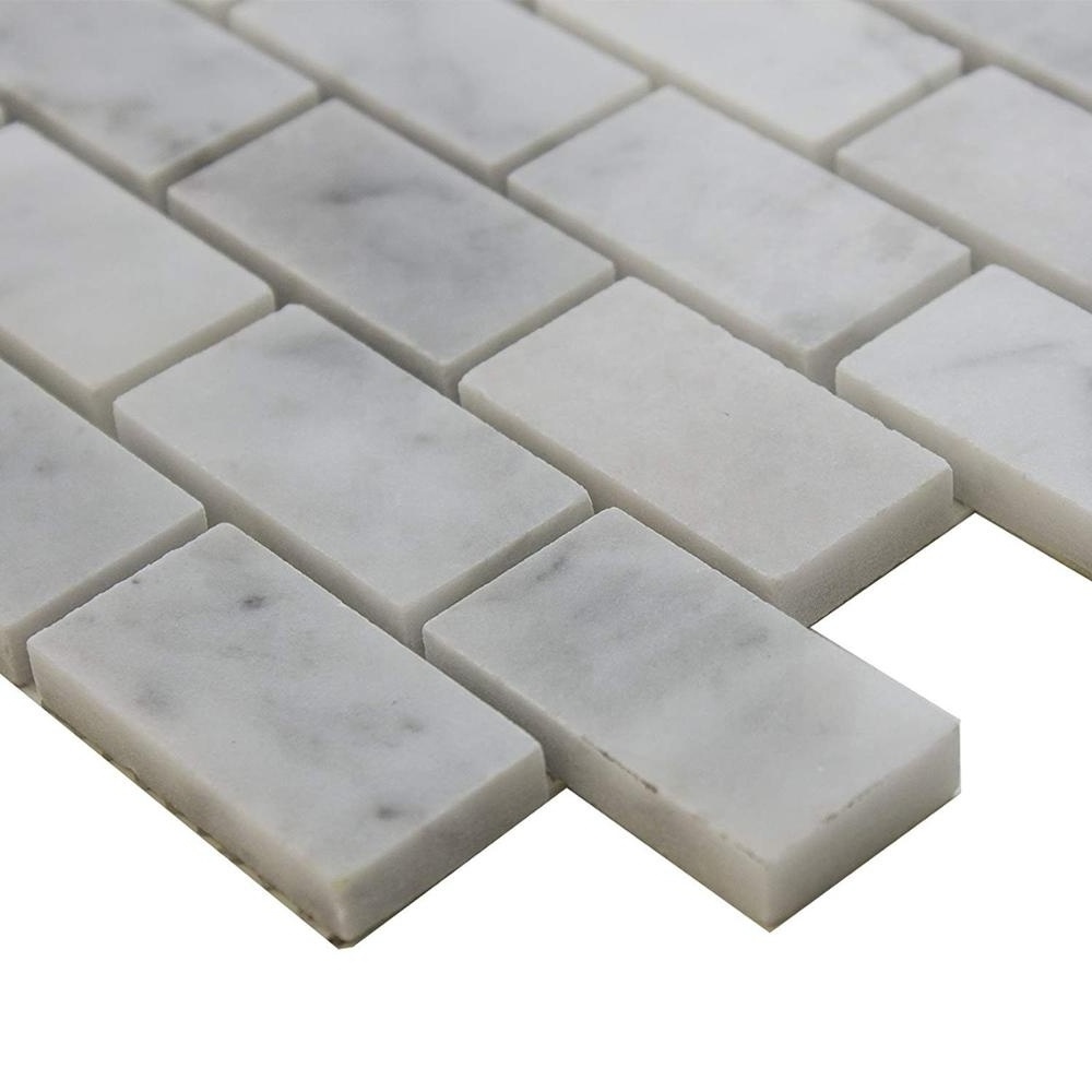 Polished Italian Carrara Marble Backsplash  White Tile Brick Mosaic Tile