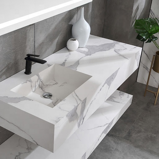 BOTON STONE Artificial Stone Calacatta Porcelain Solid Surface Wash Sink Modern Bathroom Wash Basin