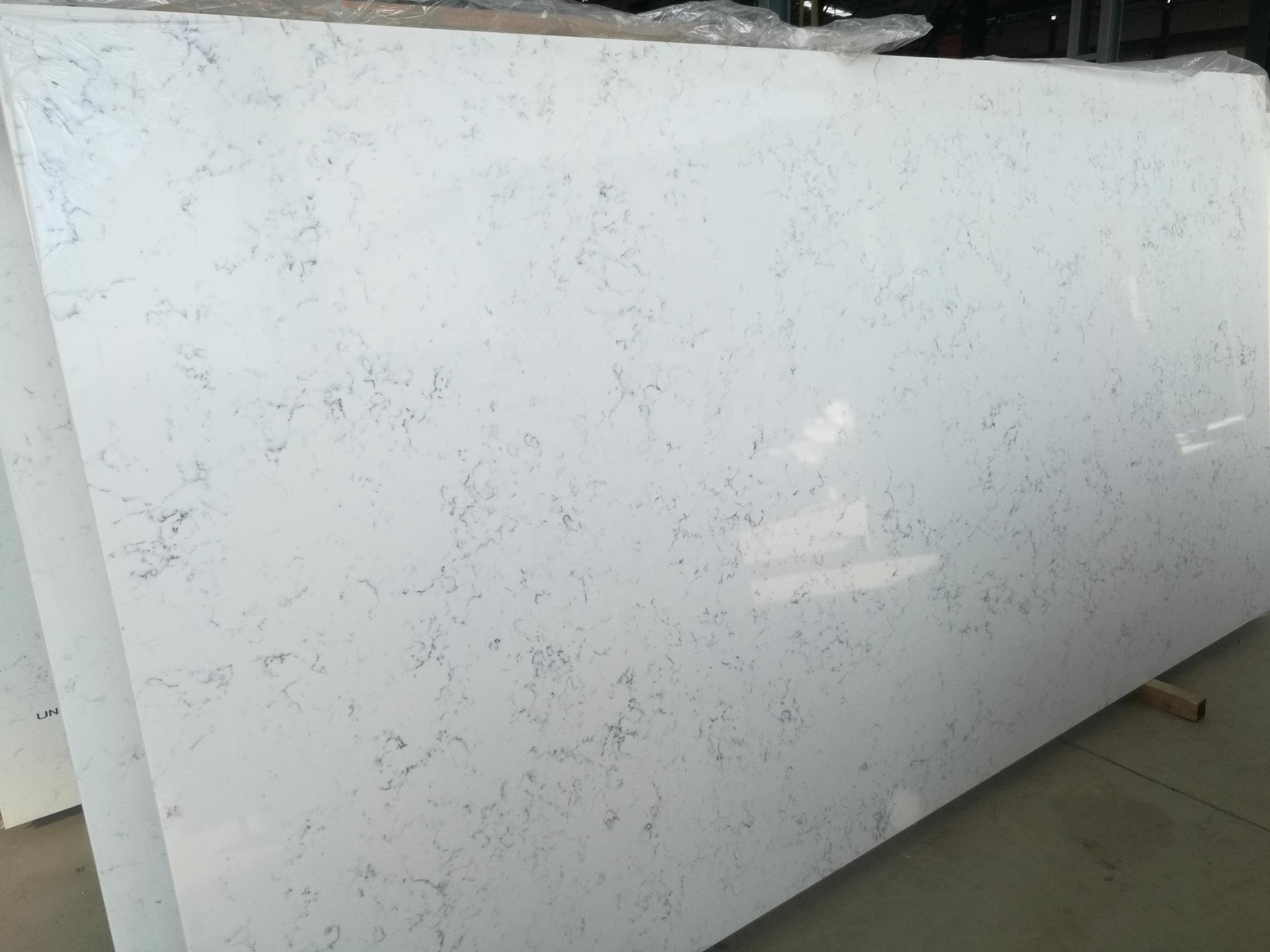 Artificial Stone Polished Modern Carrara White Quartz Kitchen Countertop Slabs