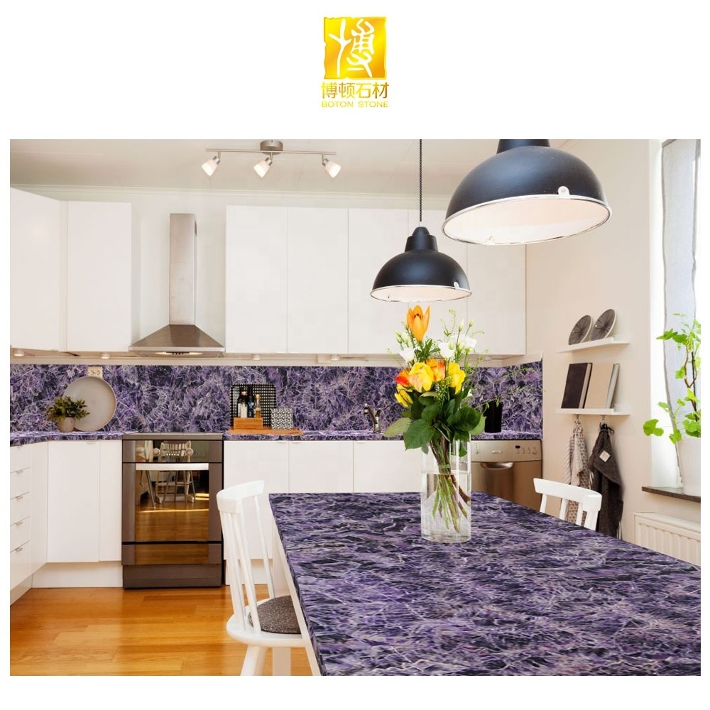 BOTON STONE Amethyst Quartz Stone Slabs Decorative Ceiling Tiles Kitchen Countertop Amethyst Stone Slabs