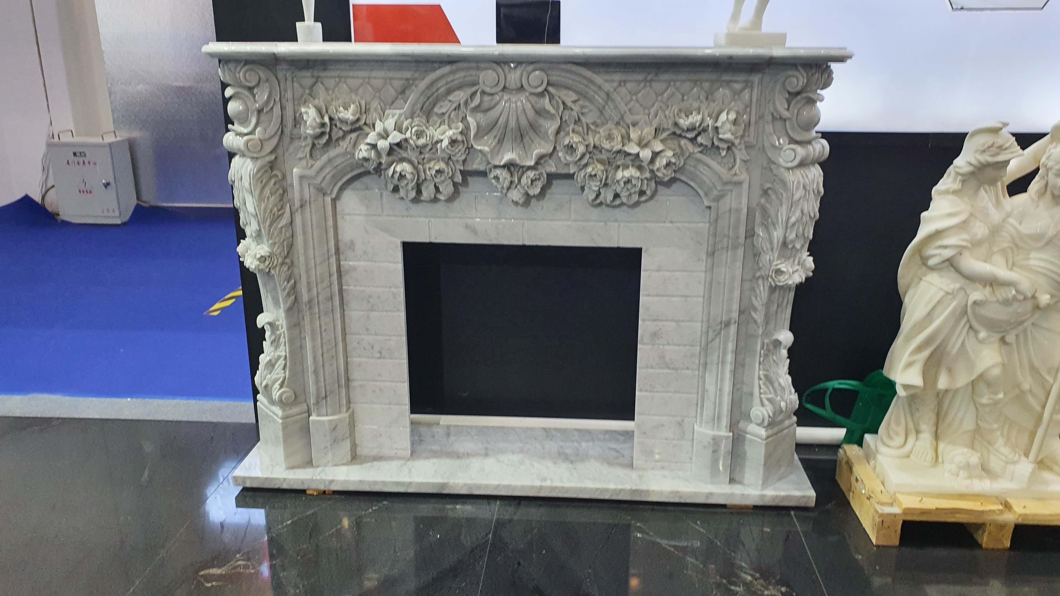 BOTON STONE Factory Indoor Natural Stone Mantel Fireplaces Surround White Marble Fireplace Mantle