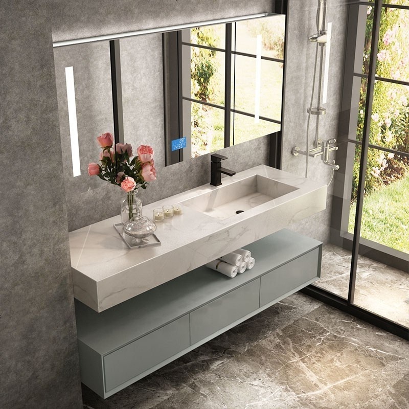 BOTON STONE Artificial Calacatta Porcelain Basin Modern Bathroom Furniture Wash Basin Sink Wall Hung Basin