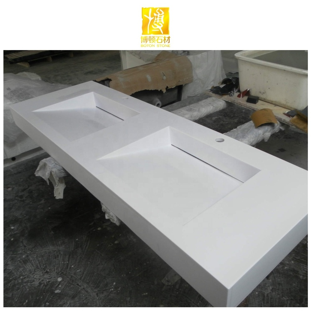 BOTON STONE Custom Made Solid Surface Modern Bathroom Furniture Double Wash Basin Sink Wall Hung Basin