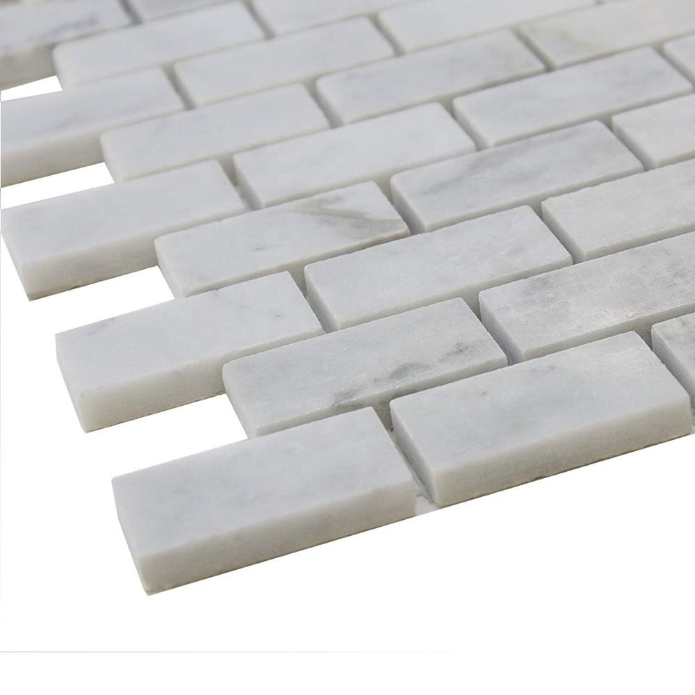 Polished Italian Carrara Marble Backsplash  White Tile Brick Mosaic Tile