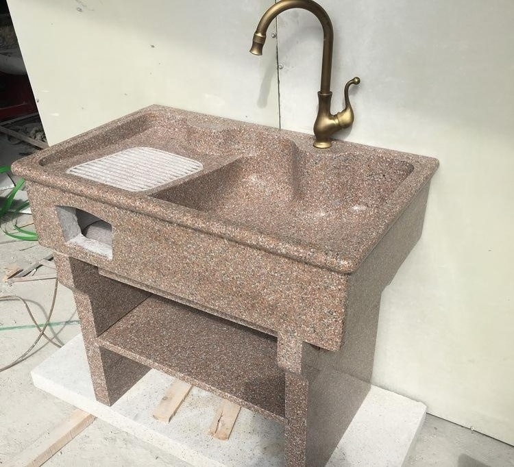 BOTON STONE Square Vanity Stone Countertop Washing Bowl Natural Granite Basin Bathroom Pedestal Sinks