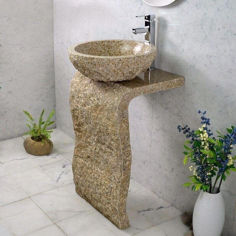 BOTON STONE Square Vanity Stone Countertop Washing Bowl Natural Granite Basin Bathroom Pedestal Sinks