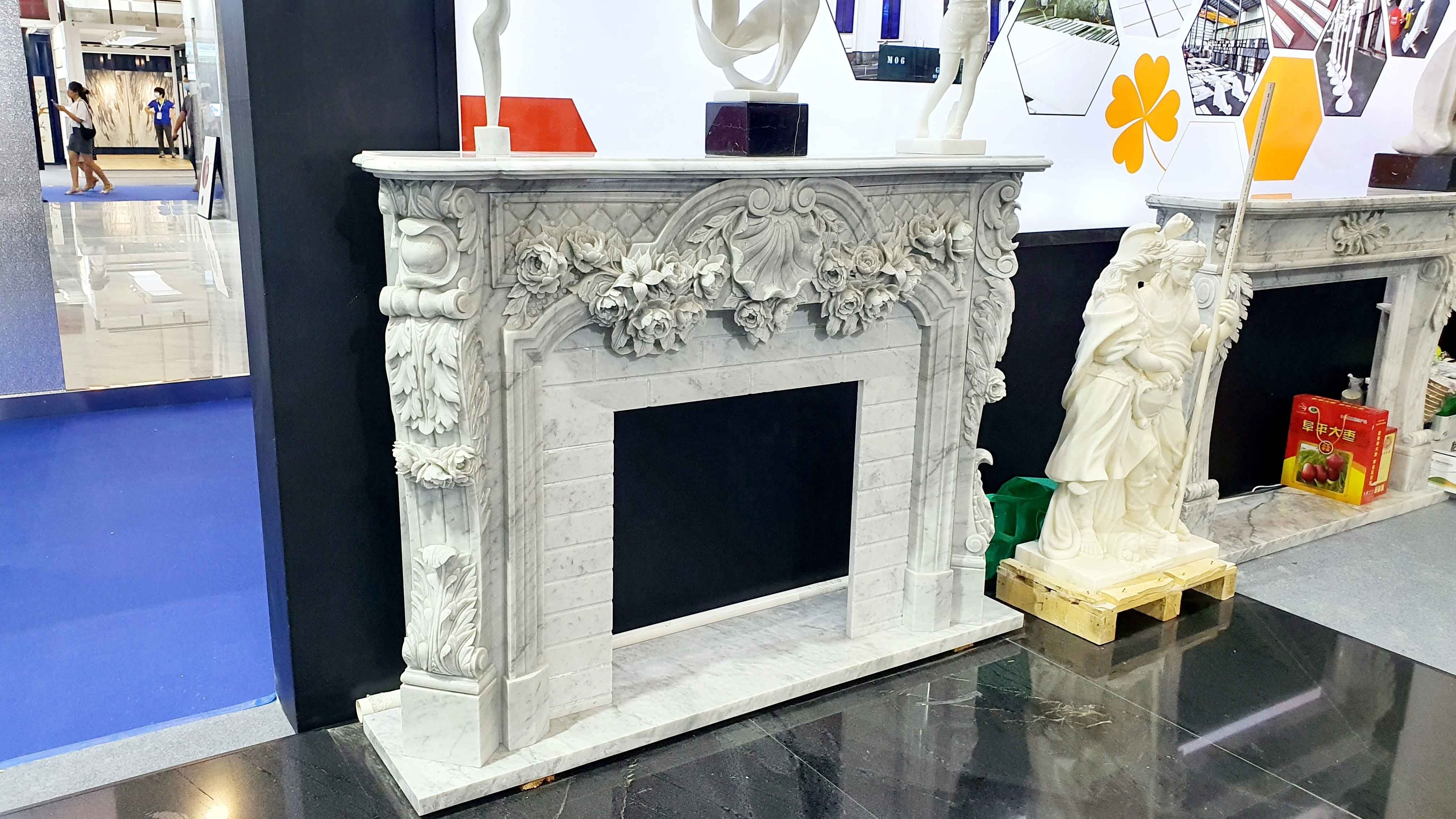 BOTON STONE Factory Indoor Natural Stone Mantel Fireplaces Surround White Marble Fireplace Mantle