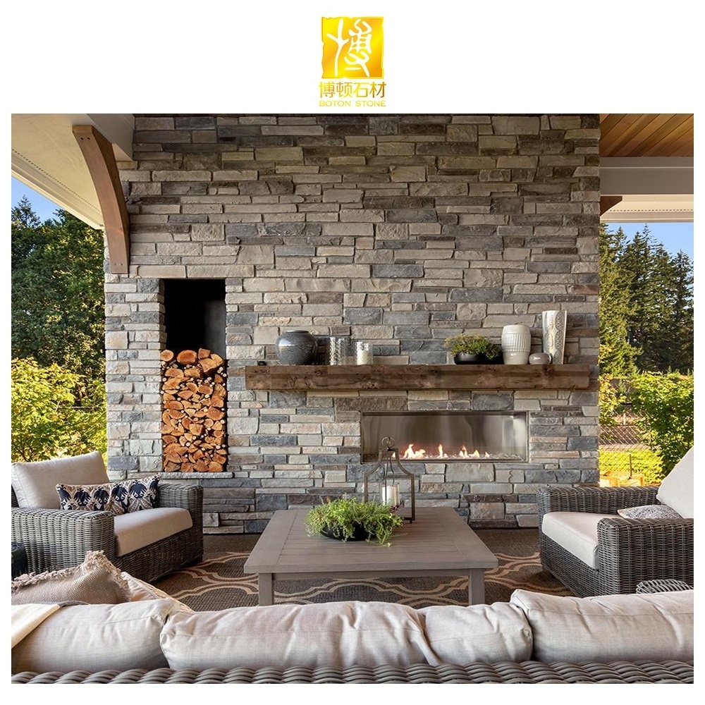 BOTON STONE Culture Stone Slate Cladding Natural Fireplaces Decor 3D Fireplace Mantel Fireplace Outdoor