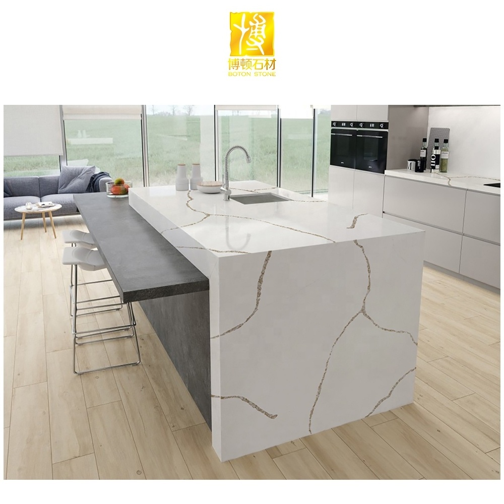 BOTON STONE White Quartz with Gold Veins Calacatta Gold Quartz Stone Kitchen Island Table