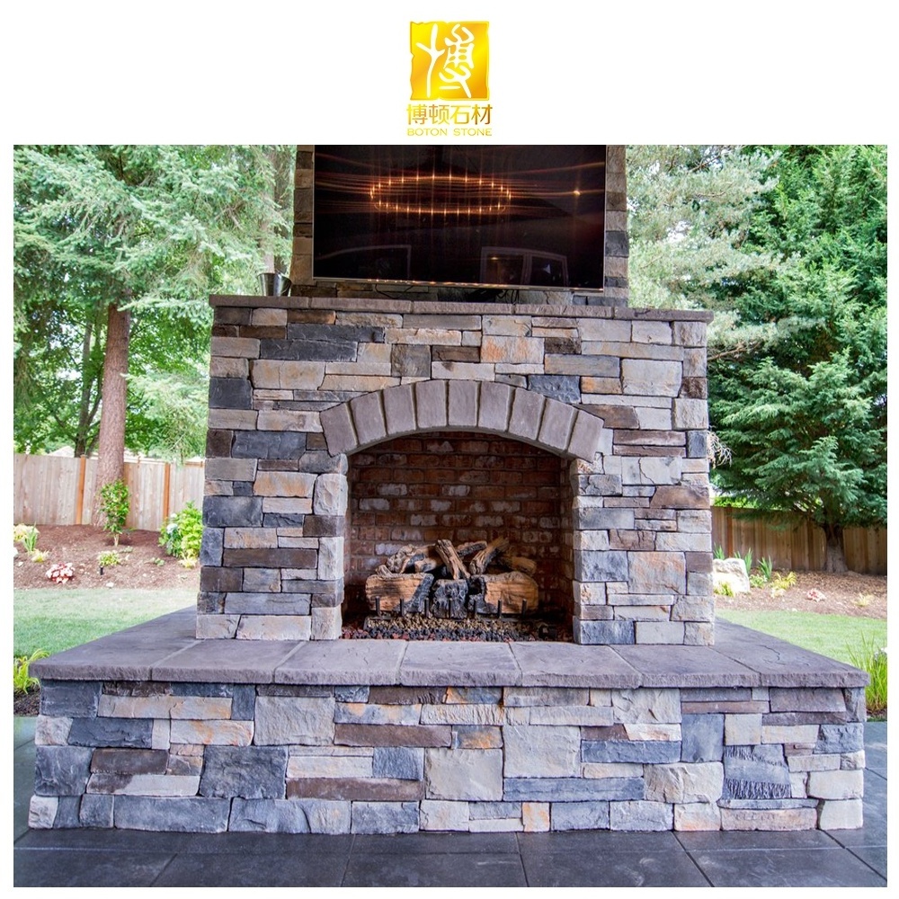 BOTON STONE Cultural Stone Slate Cladding Veneer Natural Surround Fireplace Mantel Fireplace Outdoor