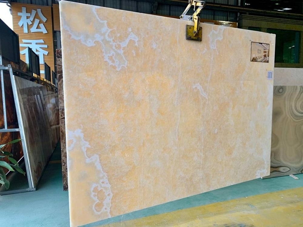 BOTON STONE Natural Stone Polished Transparent Yellow Dragon Marble Slabs with Pink Vein Onyx Stone Tiles