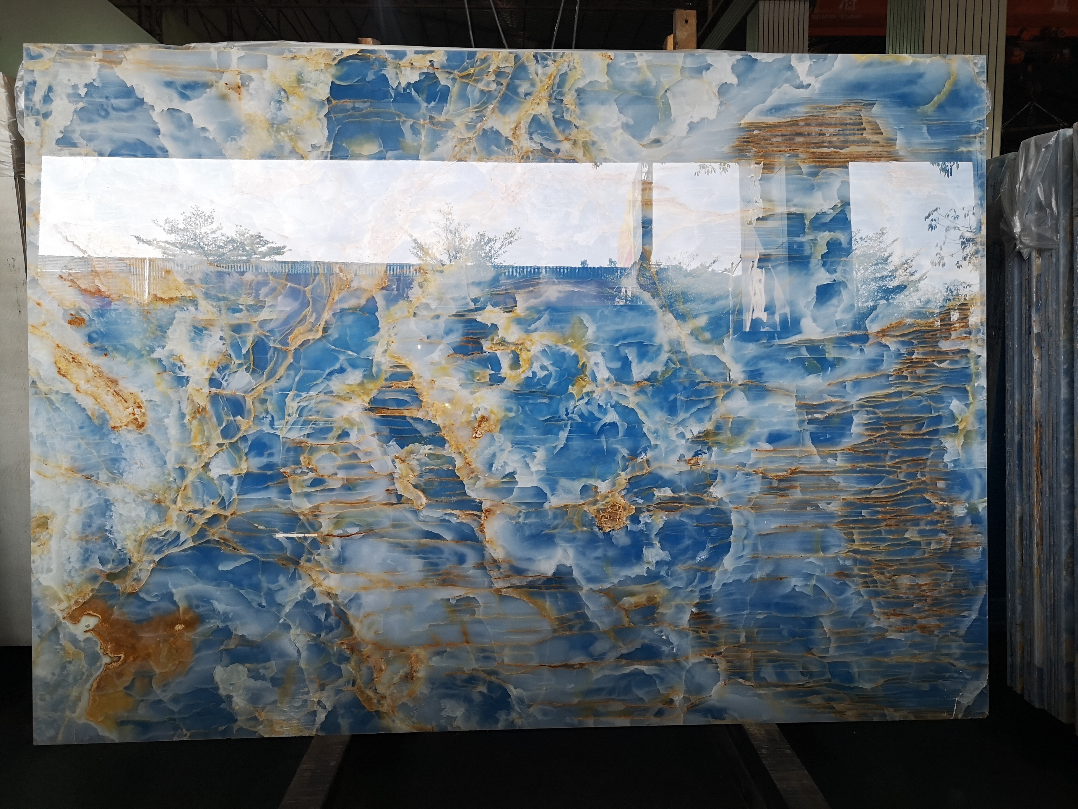 BOTON STONE Natural Stone Bookmatch Backlit Translucent Marble Stone Blue Onyx Marble Price